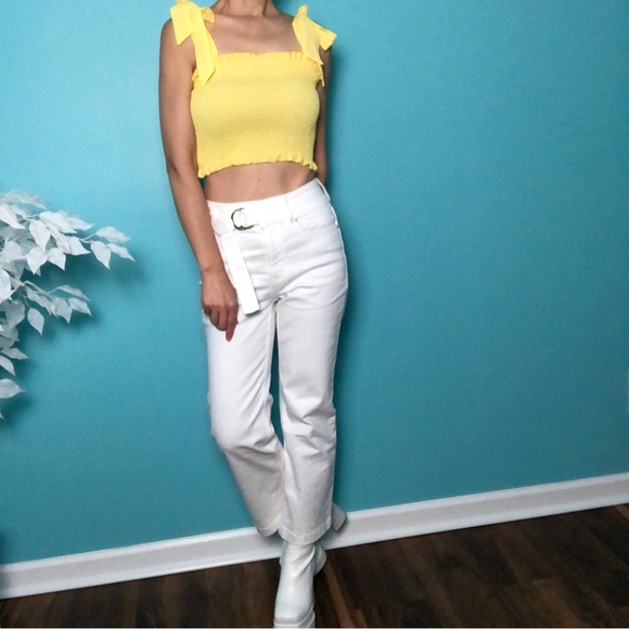 White House Black Market (WHBM) High Rise white wide leg crop denim with a belt - Picture 2 of 11